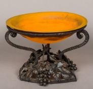 A Cristallerie de Compiegne pate de verre coloured glass centrepiece The bowl signed Degue and