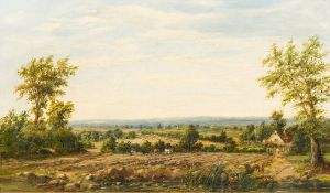 Manner of HENRIK PIETER KOEKKOEK (1843-1895) Dutch Figures in an Extensive Landscape Oil on