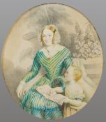 ENGLISH SCHOOL (19th Century) Portrait of a Mother and Child Pencil and watercolour Unsigned 20.