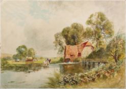 ALBERT HASELGRAVE (19th/20th century) British Old Mill on the Ouse Watercolour heightened with