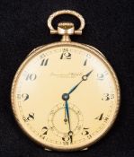 A 14 ct gold International Watch Company pocket watch The champagne dial with Arabic numerals and