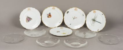 Five 19th century painted porcelain plates Each variously decorated with insects on a white ground