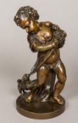 After CLAUDE MICHEL CLODION (1738-1814) French Putto With Puppy and Protective Bitch Bronze,