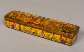 A 19th century Persian lacquered papier mache pen box Of typical rectangular form,
