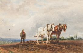 JOHN DALTON (19th/20th century) British The Ploughing Team Watercolour Signed and indistinctly
