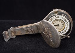 A Continental unmarked silver watch Formed as a mandolin,