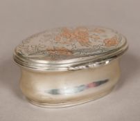 An 18th century Swiss gold inlaid silver box and cover Of oval form,