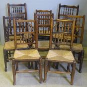 Eight 19th century and later harlequin set of spindle back chairs Of typical form with carved