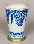 A Chinese blue and white porcelain gilt metal mounted vase Of tapering form,