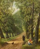 ENGLISH SCHOOL (19th century) Figures Resting in an Avenue of Trees Oil on canvas 35.