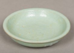 A Chinese crackle glaze dish Of circular shallow form, will allover turquoise glaze. 14.