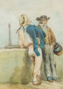 CONTINENTAL SCHOOL (19th century) Sailors Ashore Watercolour Signed with initials 18 x 25 cm,