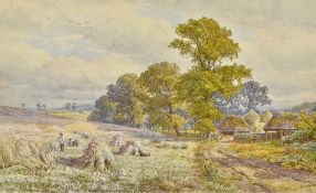 WILLIAM WYLDE (1826-1901) British Harvesting Scene Watercolour Signed and dated 68 35 x 21.