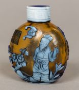 A Chinese Peking glass snuff bottle Decorated with figures and a bat and with four character seal
