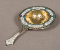 A 19th century enamelled Norwegian silver strainer with 930 purity mark,