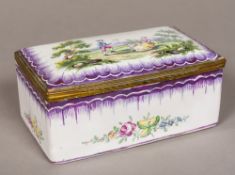 A 19th century French Sceaux pottery faience box The hinged cover decorated with a couple in a