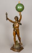 A French painted and patinated Art metal figural ball clock Entitled Le Triomphe,