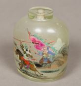 A large 19th century Chinese inside painted clear glass snuff bottle Decorated in the round with