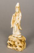A Japanese Meiji period carved ivory okimono Formed as the Goddess Kwannon,