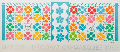 After HENRI MATISSE (1869-1954) French Large Decoration with Masks Gallery poster 119 x 53 cm,