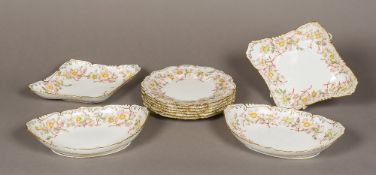 A Cauldon porcelain fruit service Comprising: a pair of lozenge shaped dishes,