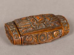 A 19th century coquilla nut snuff box Of hinged rectangular form,