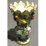 A Spode porcelain flower encrusted pedestal vase, circa 1830,