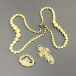 A small quantity of Victorian ivory jewellery