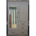 An Edwardian painted wardrobe, bevelled full length mirror,
