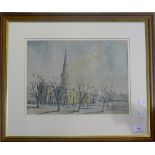 ENGLISH SCHOOL, 20th century, watercolour of church, possibly Leicester,
