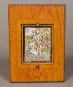 A miniature painted wooden puzzle Depicting Adam and Eve before the Tree of Life with entwined