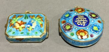 Two Chinese silver and enamel lockets