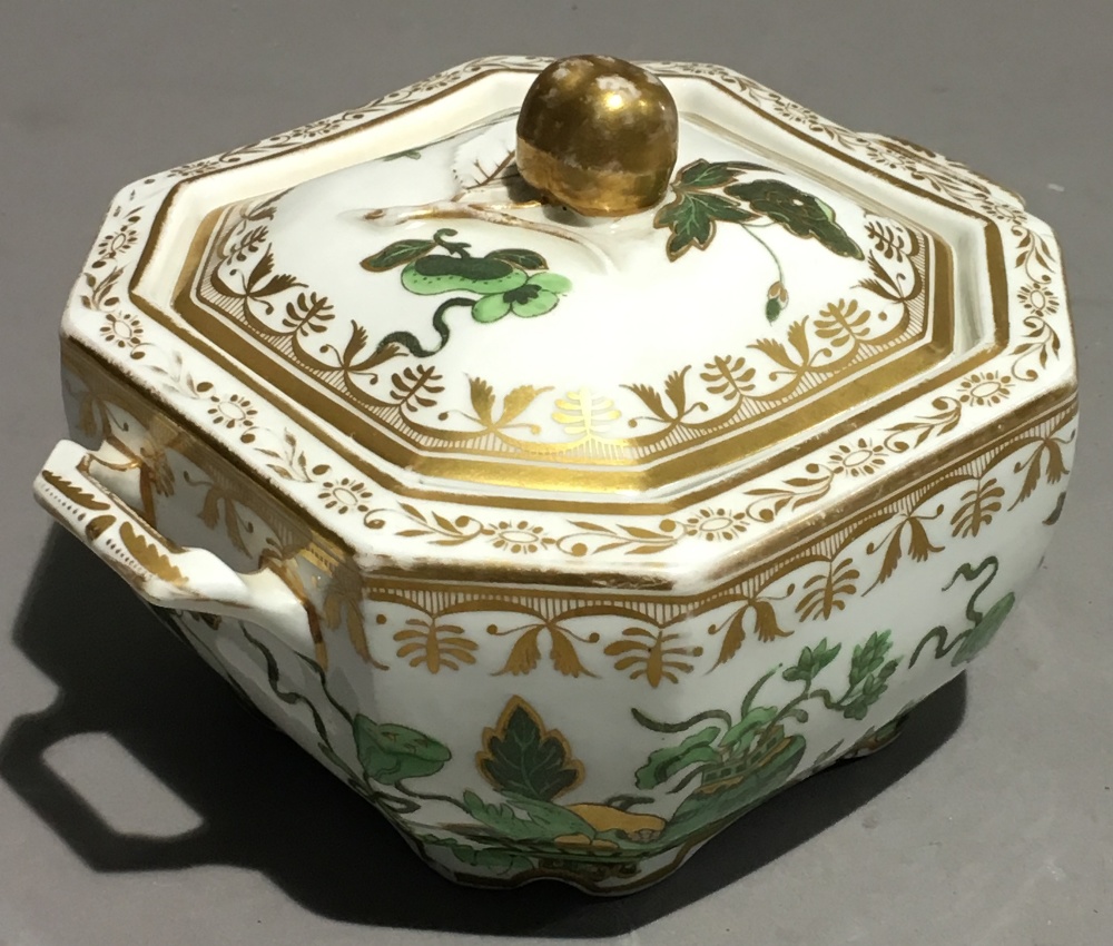 A Spode felspar porcelain two handled sugar box and cover, circa 1820,