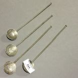 Four silver South American mote straws