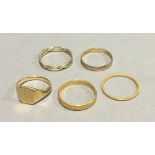 Two 22 ct gold rings,