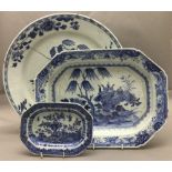 A large 18th century Chinese blue and white porcelain charger Typically decorated;