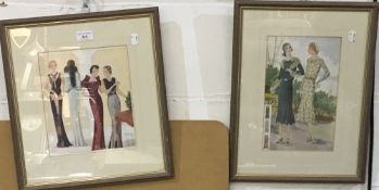 A pair of modern Art Deco style fashion prints