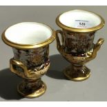 A pair of Spode porcelain campana form two handled vases, circa 1805-1810,