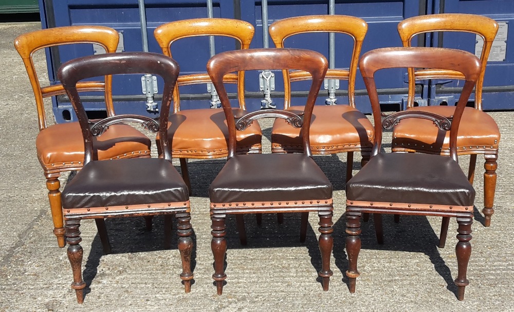 Seven various Victorian balloon back chairs