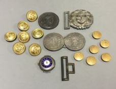 A quantity of Naval buckles, buttons, a watch, etc.