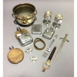 A Victorian silver hip flask and a quantity of miscellaneous plated items, etc.