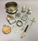 A Victorian silver hip flask and a quantity of miscellaneous plated items, etc.