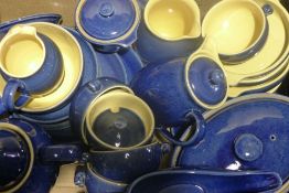 A quantity of blue ground Denby stoneware.