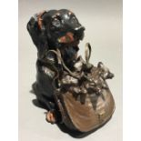 A dog with puppies' bronze inkwell