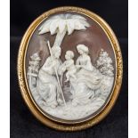 A 19th century unmarked gold framed cameo brooch Of oval form,