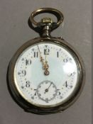 A 19th century Swiss 800 silver pocket watch the inside case engraved stating 23 rubies and 'spiral