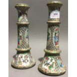 A pair of 19th century Canton porcelain candlesticks