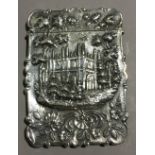 A mid 19th century silver card case with an architectural scene