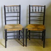 A pair of 19th century Country spindle back chairs and various other chairs