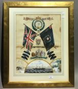 A Royal Marines hand painted watercolour tribute , signed C.